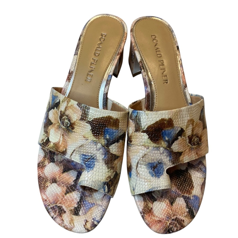 Donald J. Pliner Cream and Brown Floral Mules Size 8